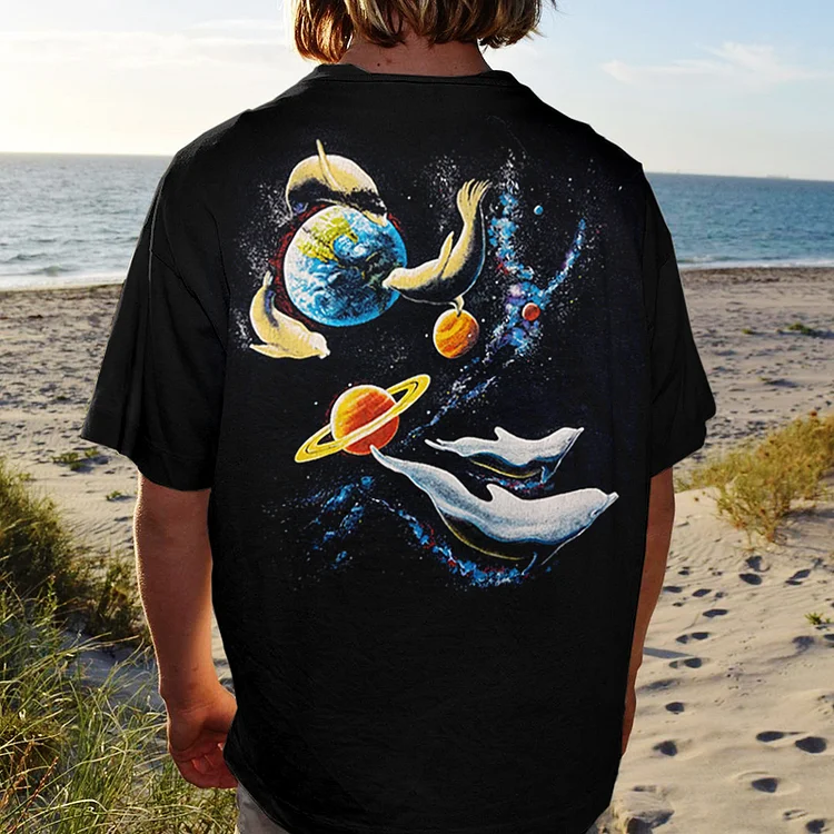 Oversized Fit Unisex Whale Print T-shirt 55aa