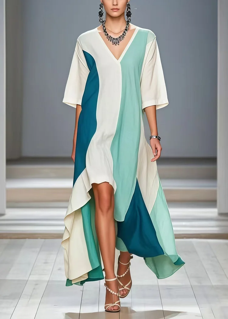 Art White Oversized Patchwork Cotton Dress Half Sleeve