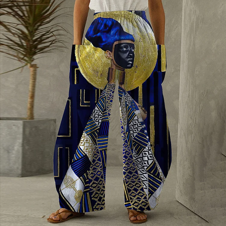 Black Girl Vintage Print Casual Pants