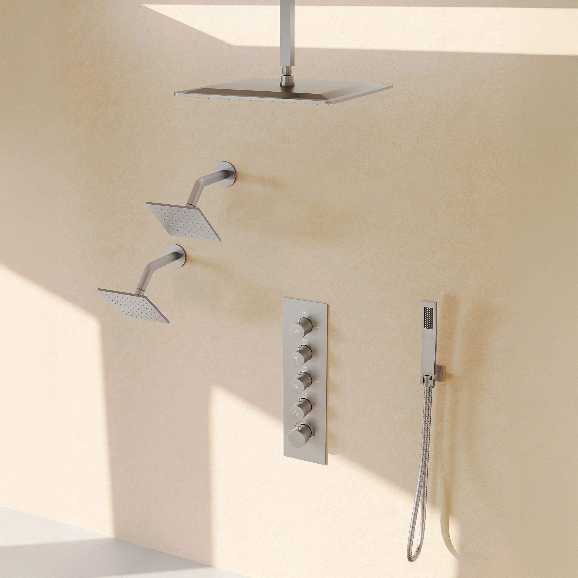Multi-Function Shower System with Advanced Head Design and Extra Long Hose, Brushed Gold