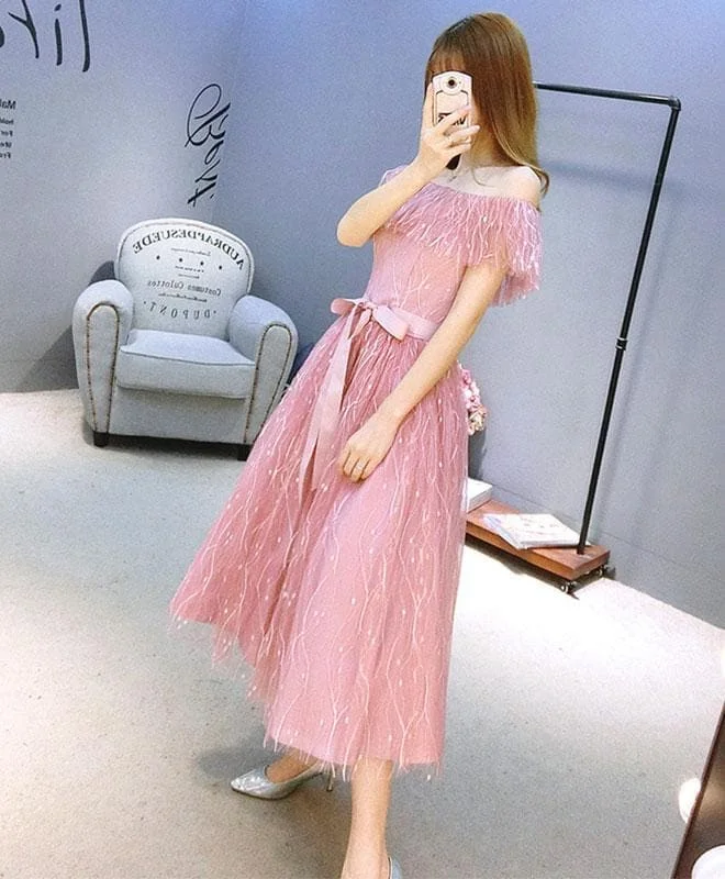 Stylish Lace Tulle Off Shoulder Short Prom Dress, Homecoming Dress