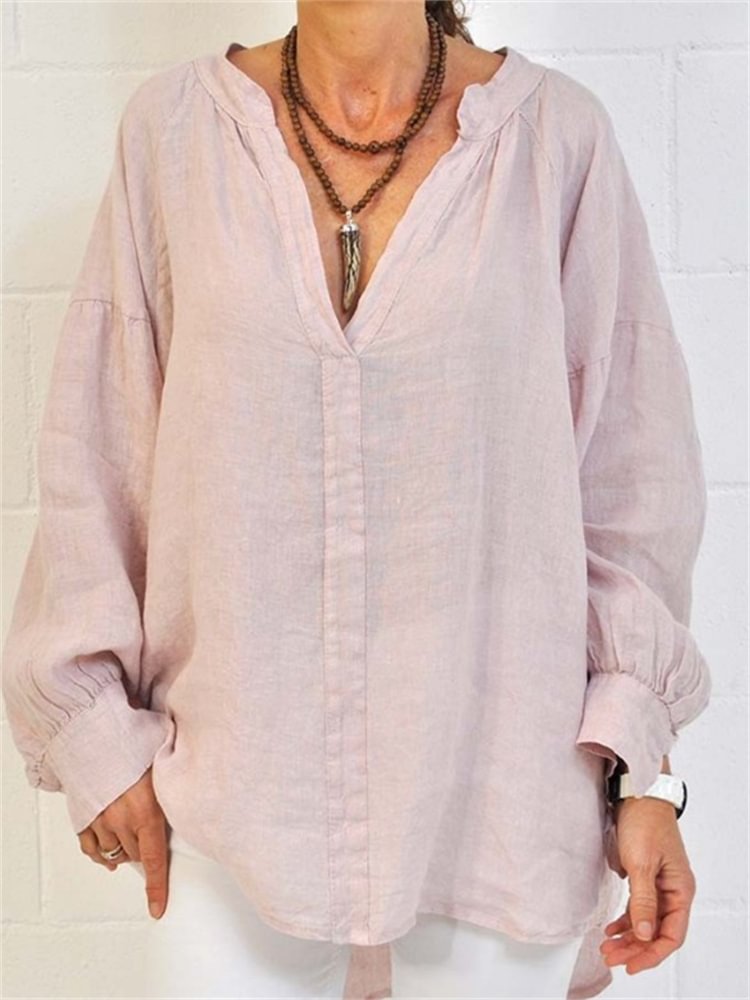 Oversize Puff Sleeve V Neck Tunic