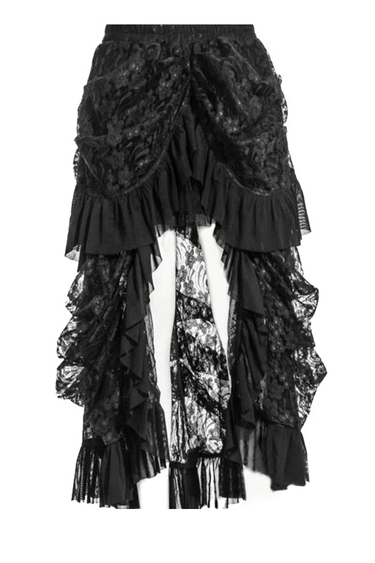 Gothic Plus Size Black Party Lace Irregular Ruffle Thin High Low Long Skirts