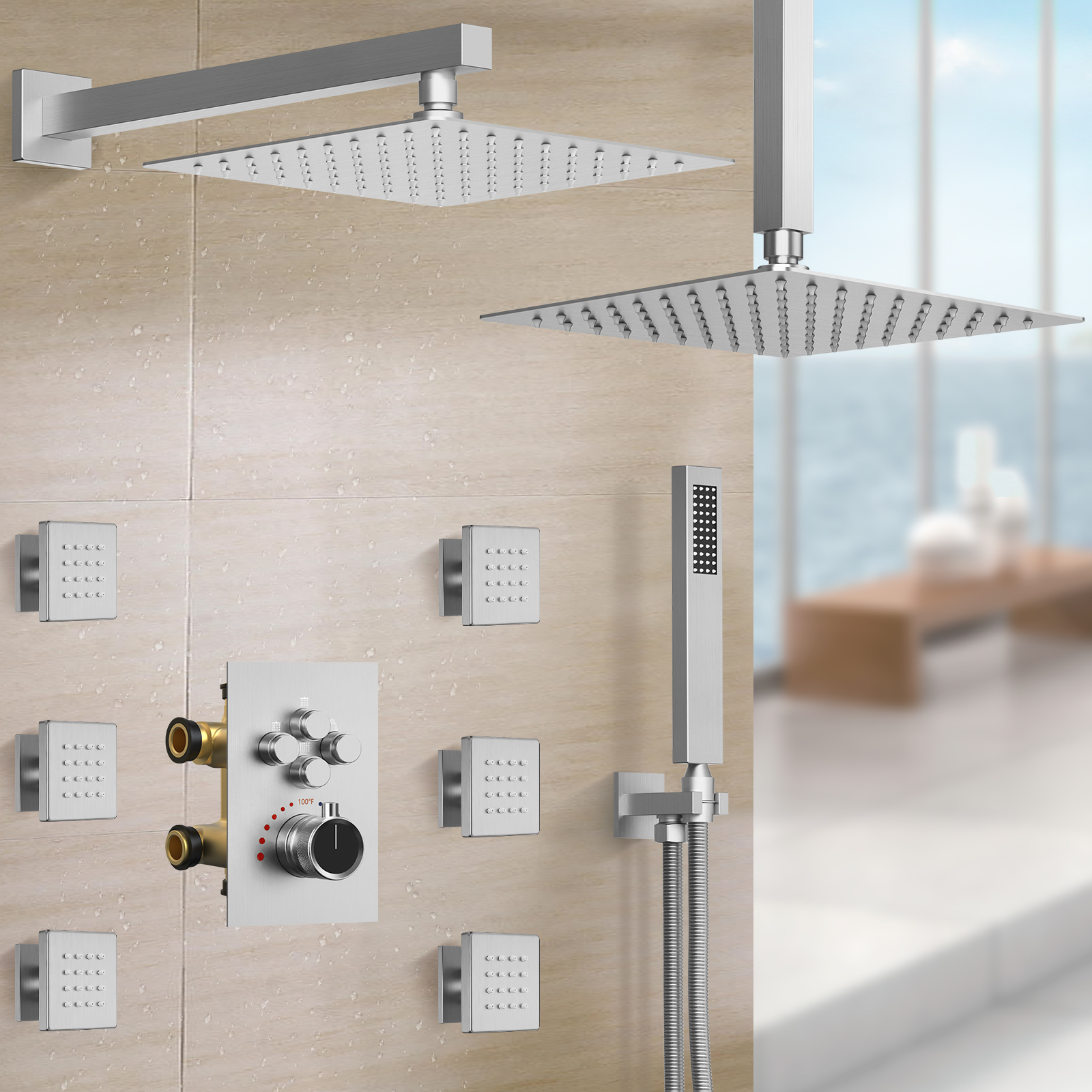 SFS1032NK12 12 in. Ceiling Mount Dual Shower Head and Handheld Shower