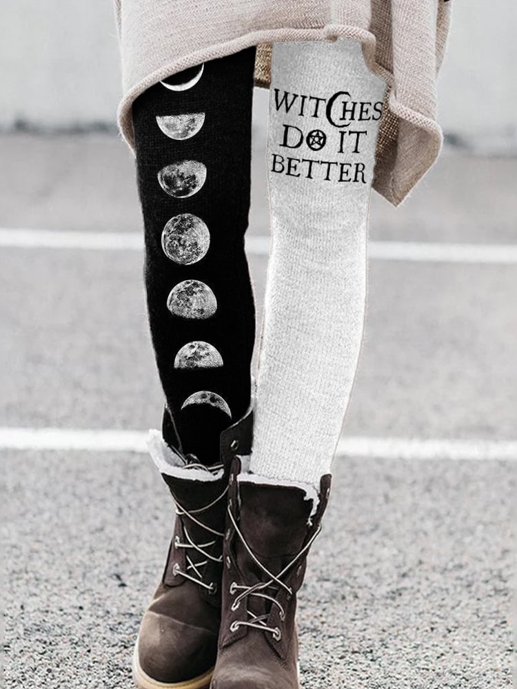 Vefave Witches Do It Better Moon Phase Contrast Leggings