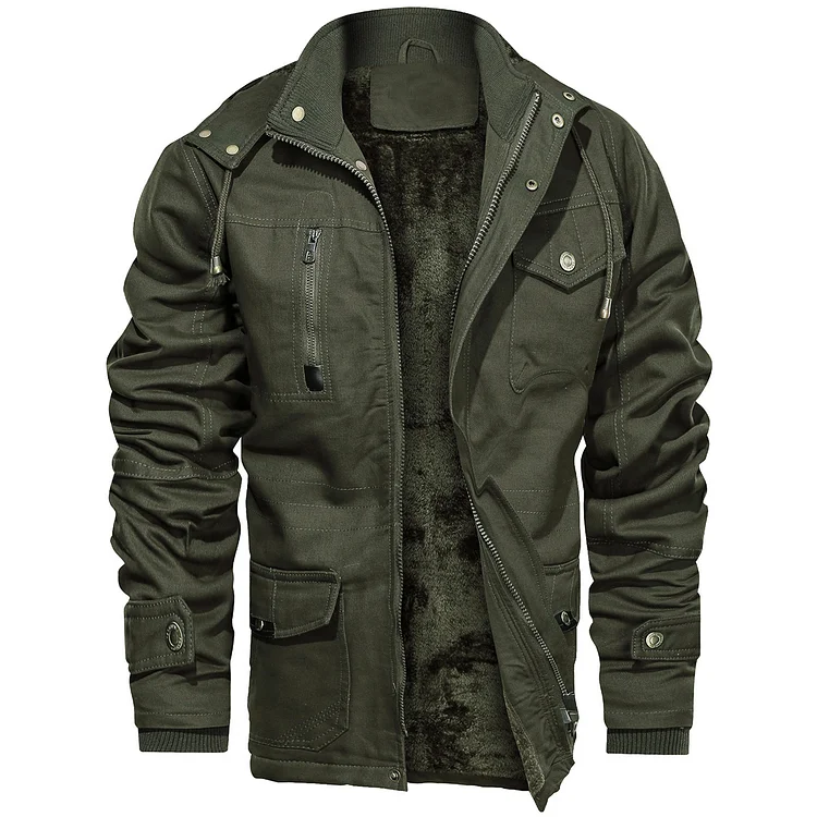 Men's jacket retro military uniform tooling multi-pocket jacket hooded cotton jacket plus velvet