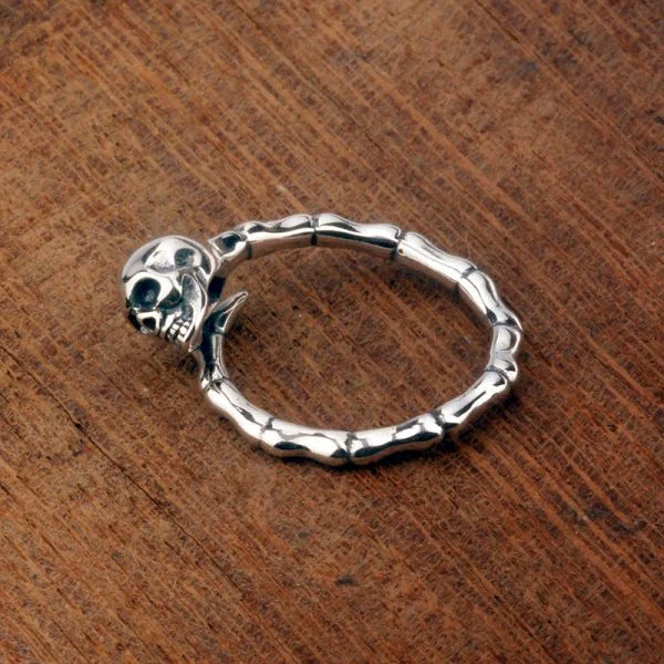 Sterling Silver Punk Dark Skull Bone knuckle Ring
