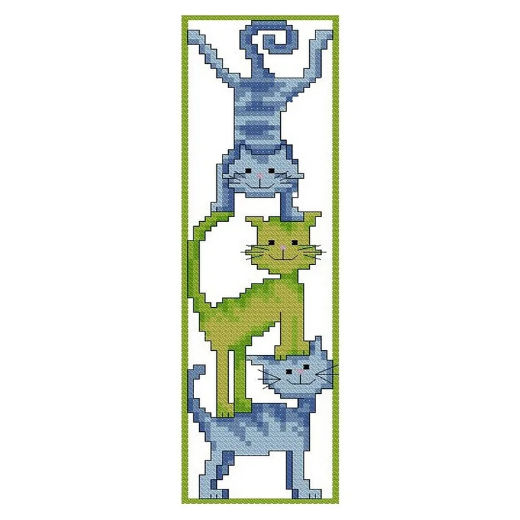 11CT Stamped Double-Sided Cats Stack Up Cross Stitch Bookmark Kit 18x6cm gbfke