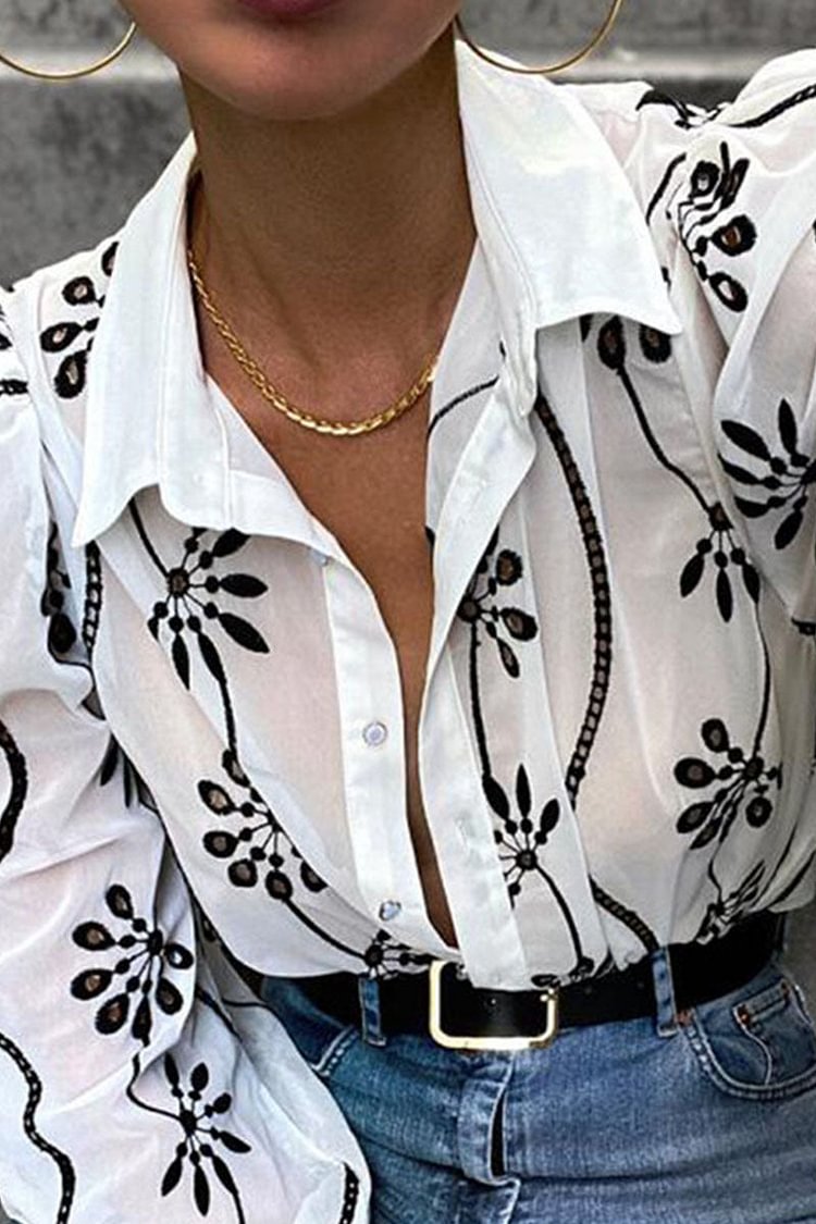 Fashion British Style Prin Turndown Collar Tops - Life is Beautiful for You - SheChoic