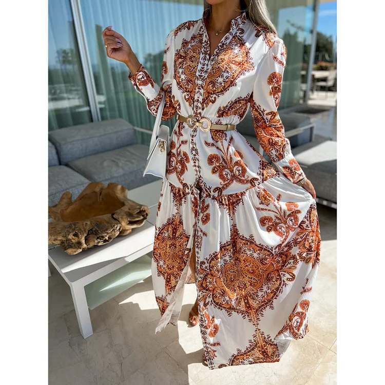 Women's style bohemian casual long dress INS loose holiday dress_ ecoleips_old