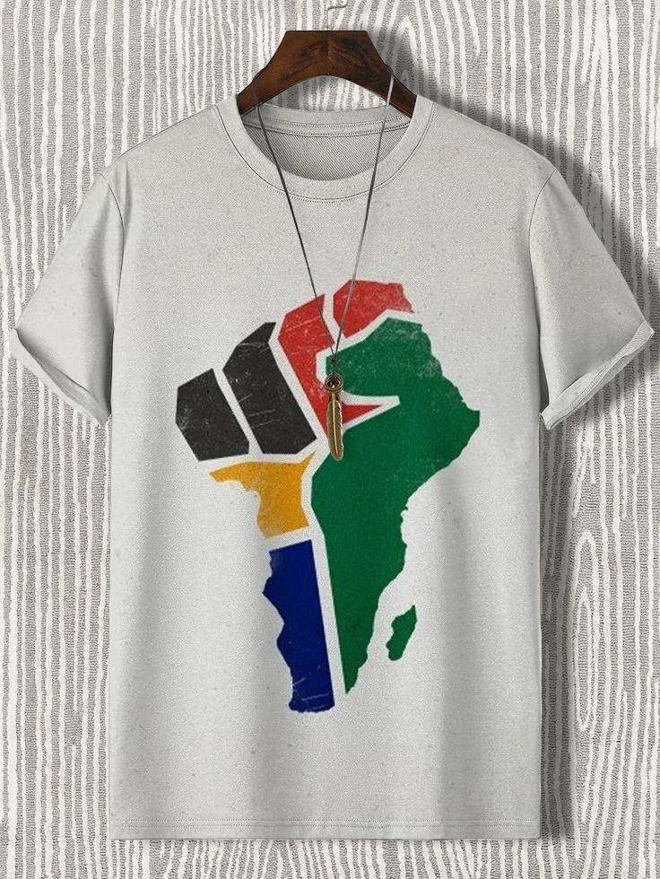 Men's Juneteenth Black History Fist African Silhouette Print Casual T-Shirt