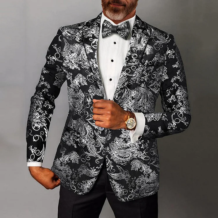 Men's Business Sparkly Floral Shawl Lapel One Button Blazer
