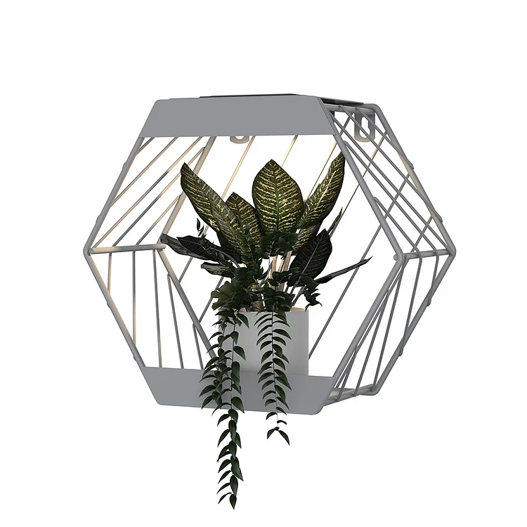 GRAND PATIO Outdoor Leiden Steel LED Solar Hexagon Wall Sconce Planter, with Dusk to Dawn Sensor All-Weather Steel Decor Wall Lighting for Garage Doorway Patio Yard, Cement Grey(Linear)