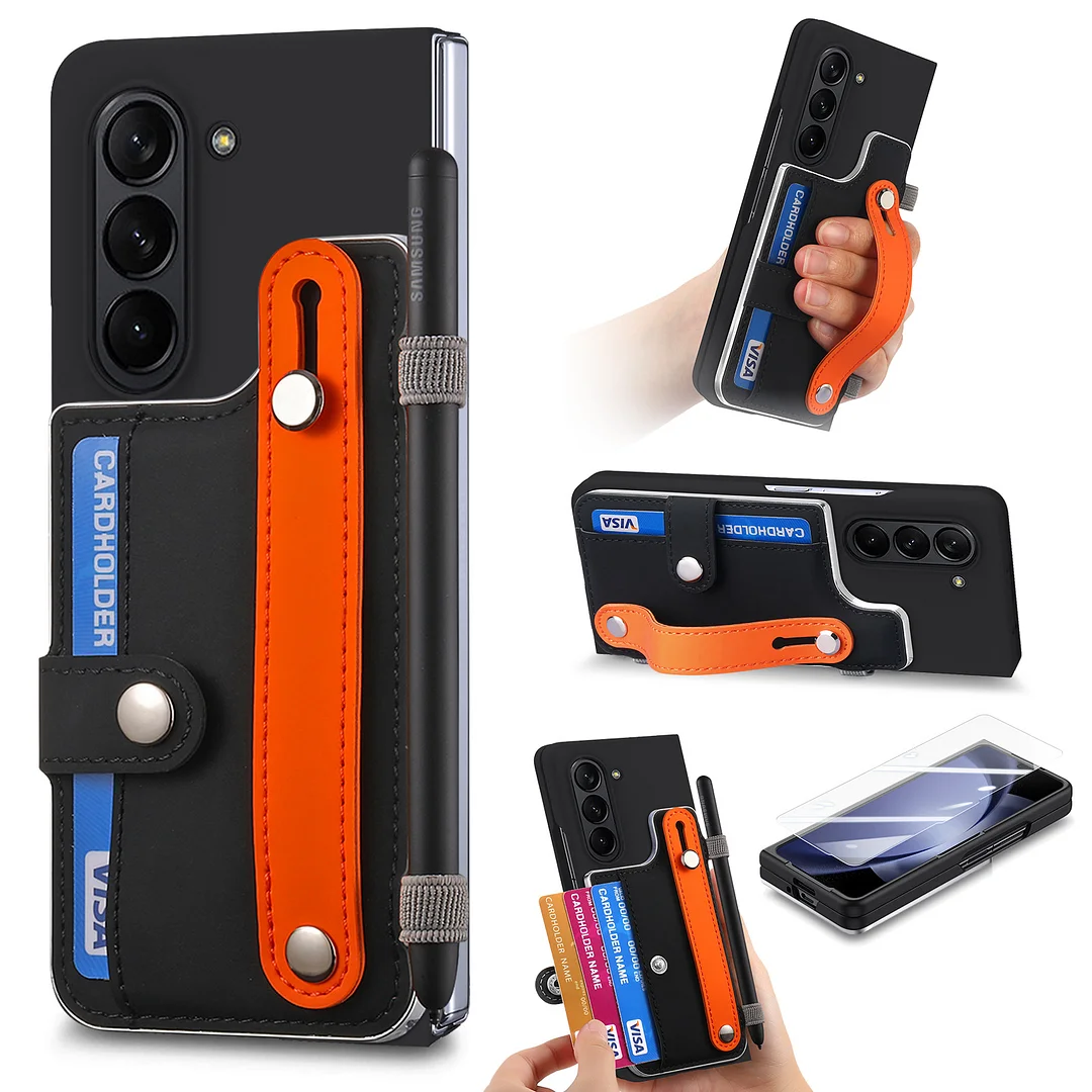 Luxury Leather Phone Case With Cards Slot,Kickstand,Wristband,Screen Protector,Stylus And Stylus Slot For Galaxy Z Fold5
