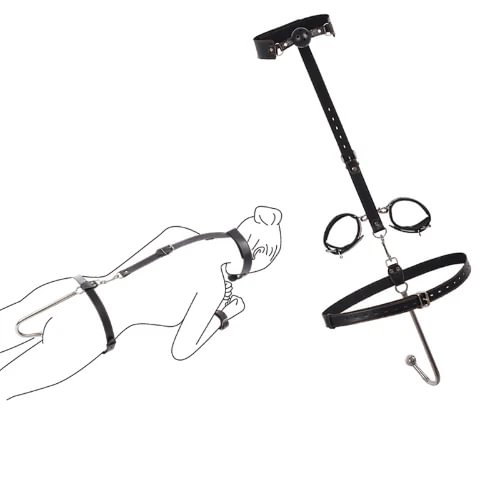 pornhint Pornhint Adjustable Size BDSM Sex Slave Bondage Kit Handcuffs Anal Hook Mouth Plug Collar BDSM