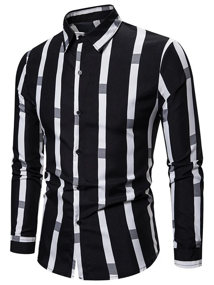 Men's Shirts Men's Long-sleeved Striped Shirt Lapel Loose Casual Shirt-JRSEE