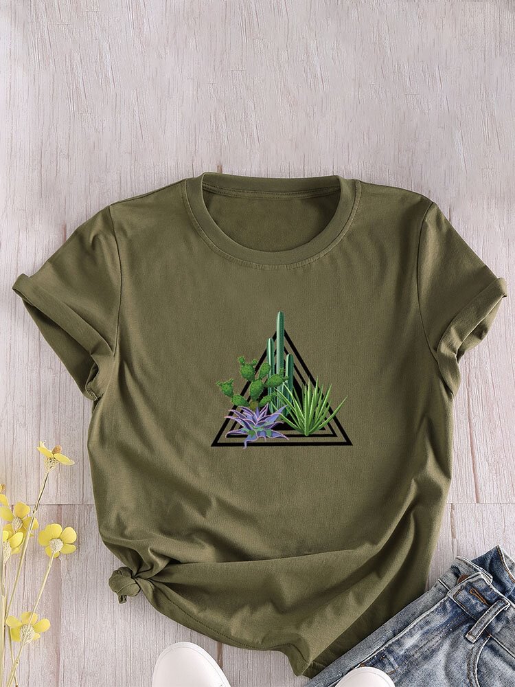 Plants Print O neck Short Sleeve Casual T Shirt For Women P1825474