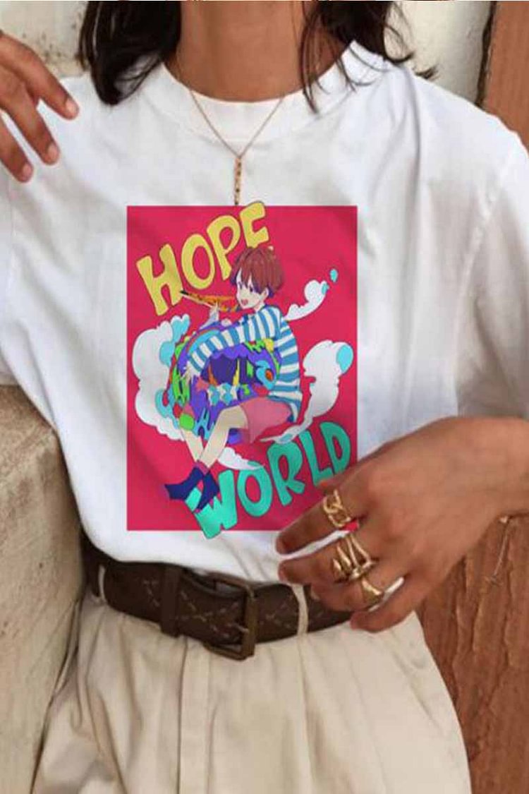 Cute Colorful Letters Print Short Sleeve Tops