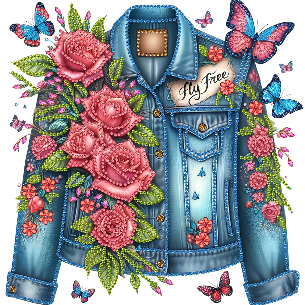 Partial Special-shaped Crystal Rhinestone Diamond Painting - Flower Jeans(Canvas|30*30cm)