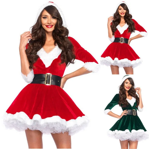 Miss Santa Claus Outfits Women Christmas Dresses Adult Costume Half Sleeve Modis Ladies Fancy Dress Christmas Winter Red