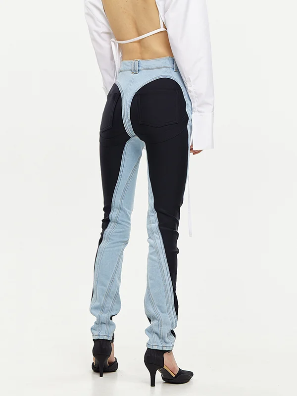 Original Stylish Contrast Color Split-Joint Jean Pants