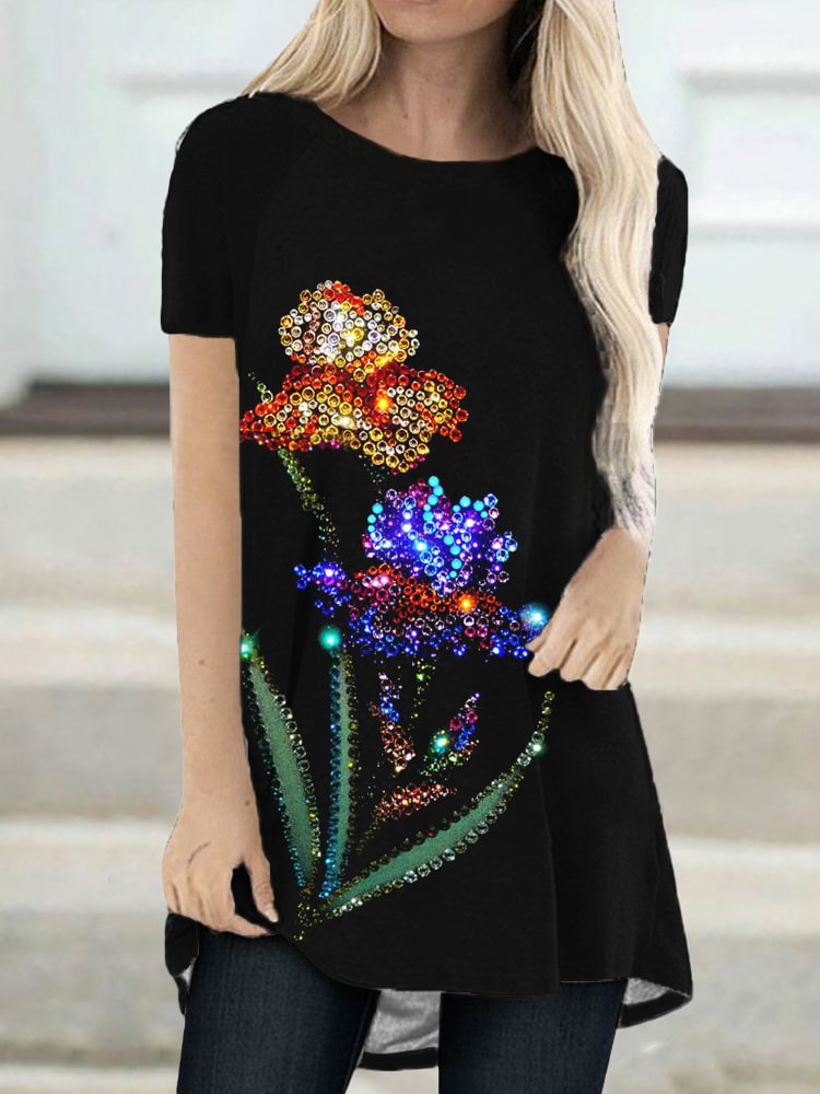 Comstylish Elegant Flowers Glitter Art A Line T Shirt