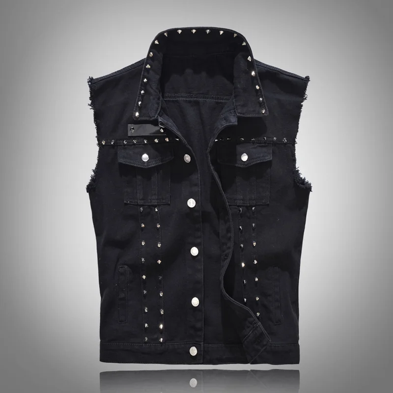 Casual Black Motorcycle Rivet Single-Breasted Vest