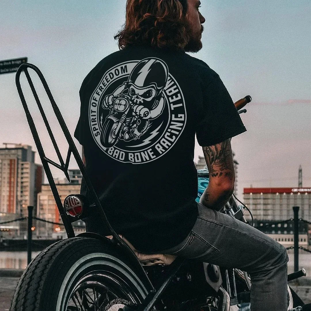 Vintage Spirit of Freedom - Bad Bone Racing Team Motor Black Print T-shirt
