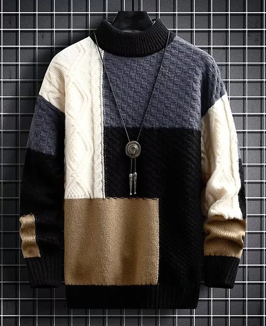 Daily Mock Neck Colorblock Knitted Long Sleeve Sweater 