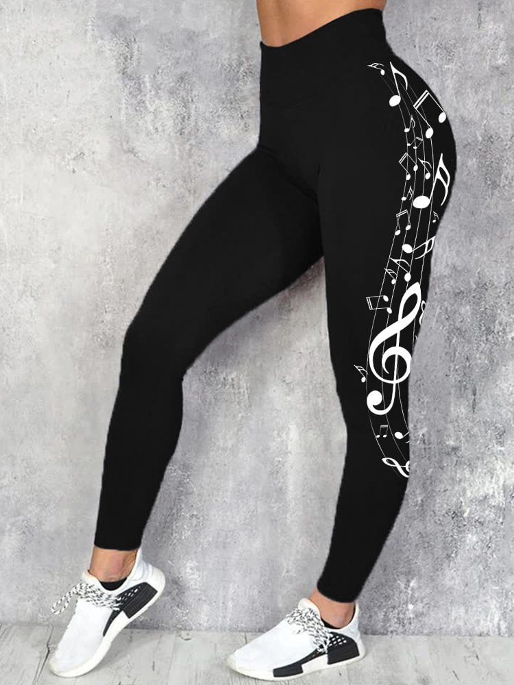 Comstylish Music Sheet Notes Print Comfy Leggings