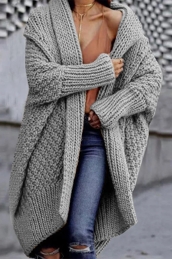 Solid Color Batwing Sleeve Classic Cardigan