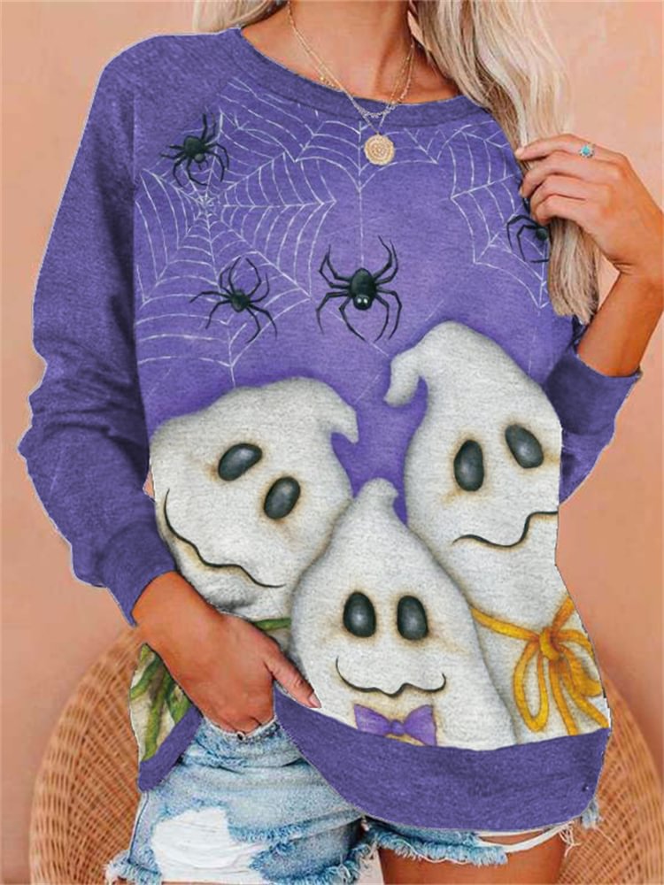 Vefave Halloween Lovely Ghosts Graphic Sweatshirt
