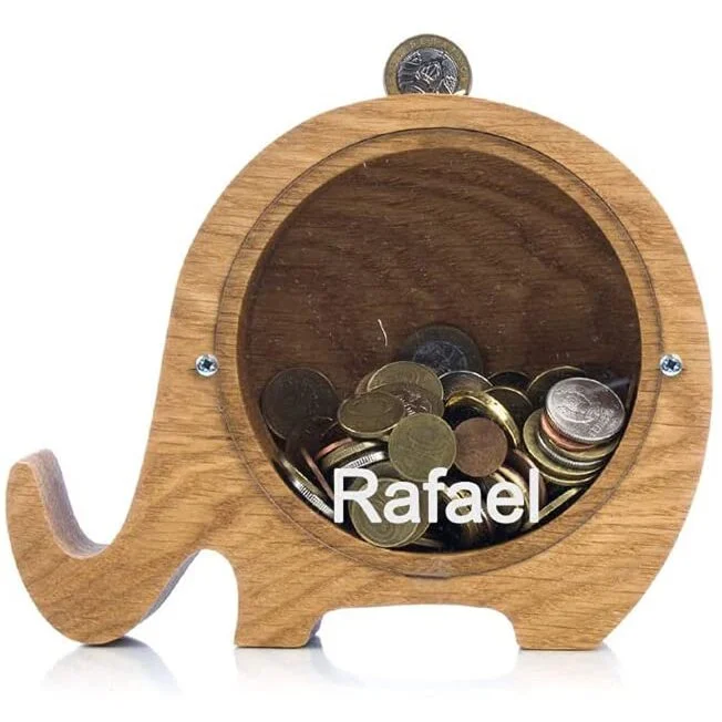Personalized Elephant Wooden Piggy Bank Custom Name Gifts for Kids