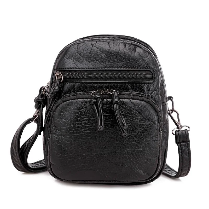 Casual soft leather solid color large capacity shoulder bag