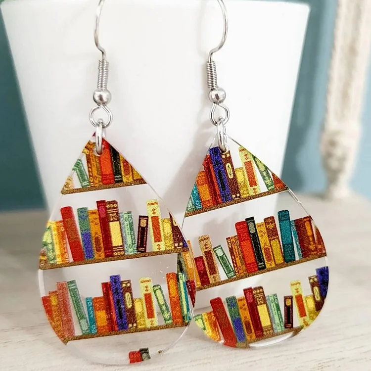 💝Souvenir Gift Idea -  Funny Book Heart Wood Library Pendant Earrings Creative Love Earrings