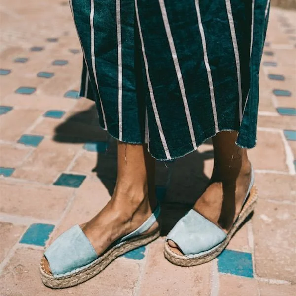 Light Blue Vegan Suede Peep Toe Flat Espadrille Sandals for Women |FSJ Shoes