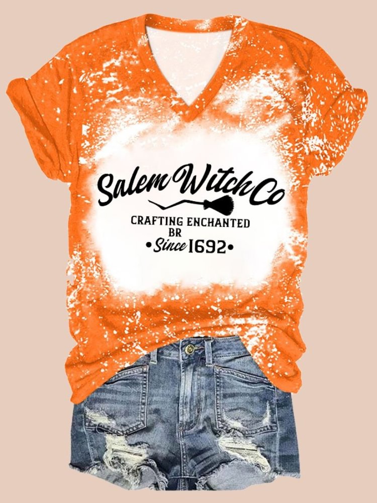 Salem Witch Co Crafting Enchanted since 1692 Printed V Neck Tie Dye T-Shirt