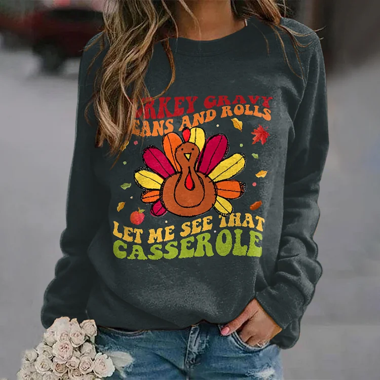 Vefave Turkey Carvy Beans And Rolls Print Sweatshirt