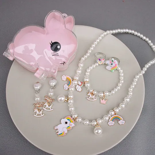 6-piece Girls Cute Unicorn Jewelry Set With Bunny Box