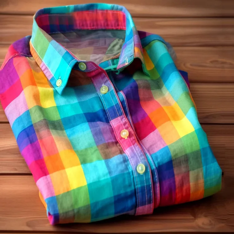 Men's Casual Colorful Plaid Short Sleeve Shirts & Long Sleeve Shirts