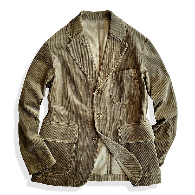 TIMSMEN Retro Khaki Cotton Corduroy Casual Suit Corduroy Jacket