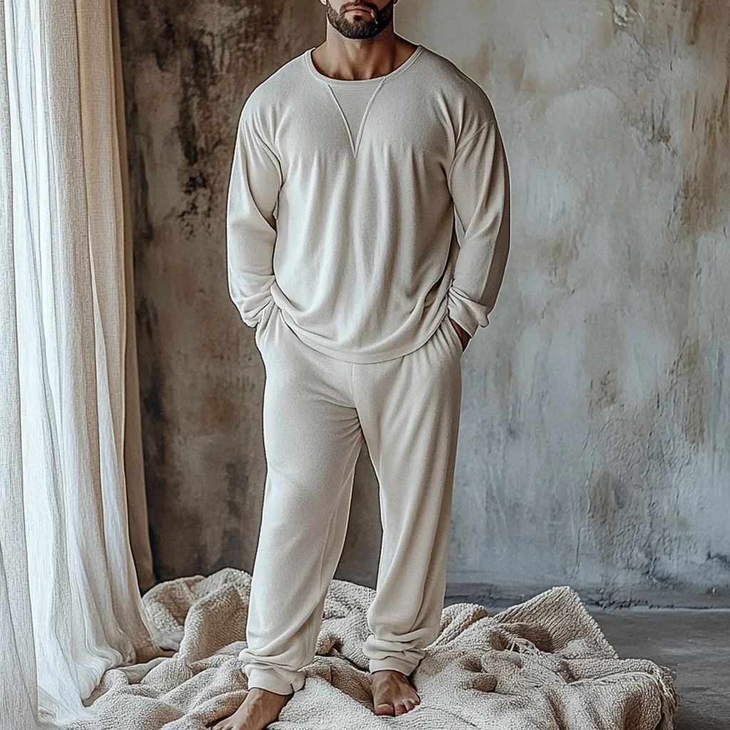 Men's Minimalist Autumn And Winter Warm And Comfortable Casual Pajamas And Pants Two-piece Set-inspireuse