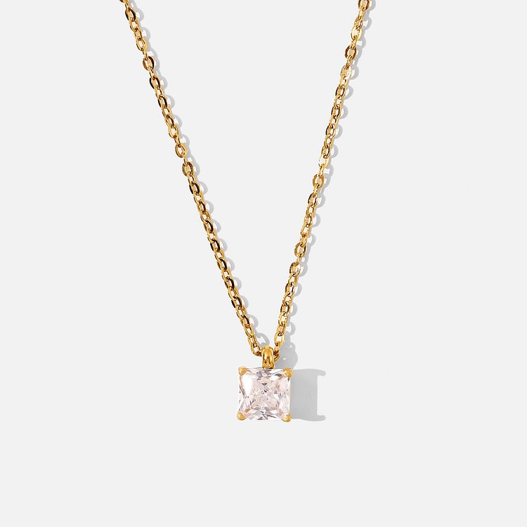 Square Zircon Pendant Necklace