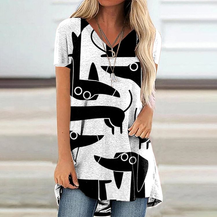 Dog Print Short Sleeve Tunic