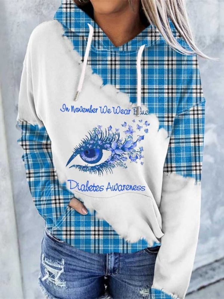 Diabetes Awareness Paneled Plaid Eye Print Hoodie