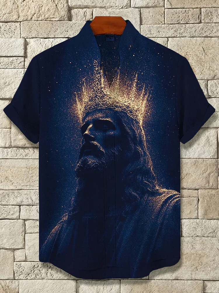 Men's Jesus King Art Print Short Sleeve Shirt