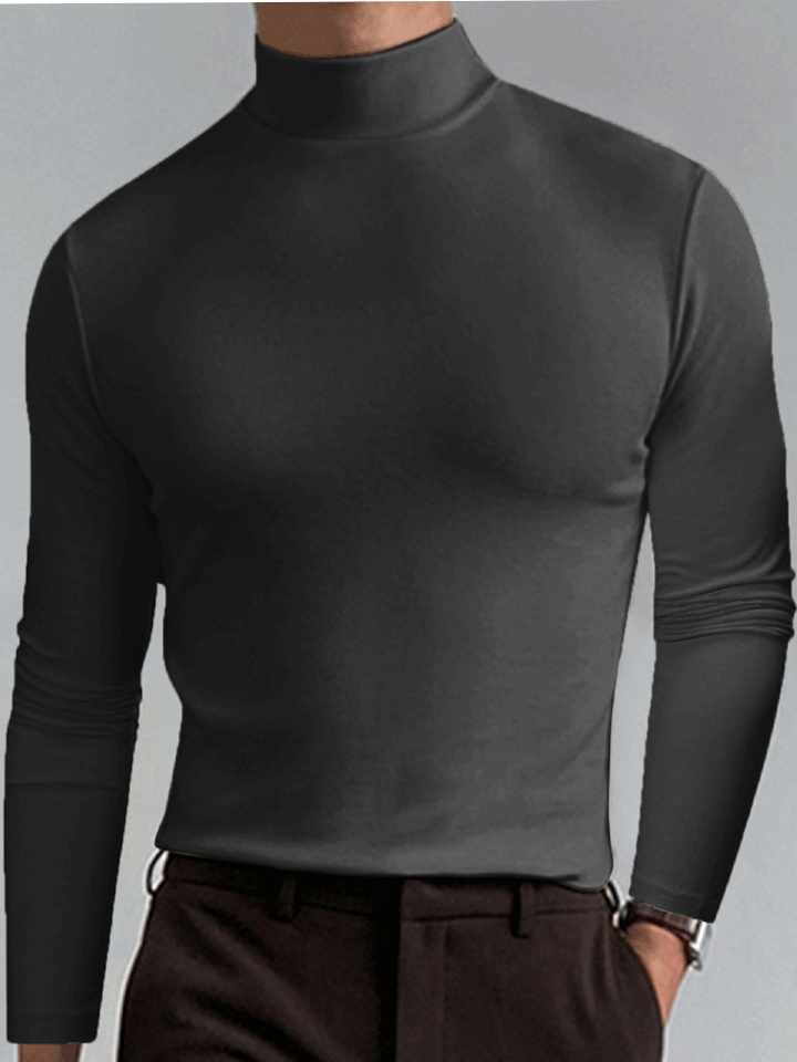 Men's Fall and Winter High Neck Long-sleeved T-shirt Men's Bottoming Shirt Men's Solid Color Tops