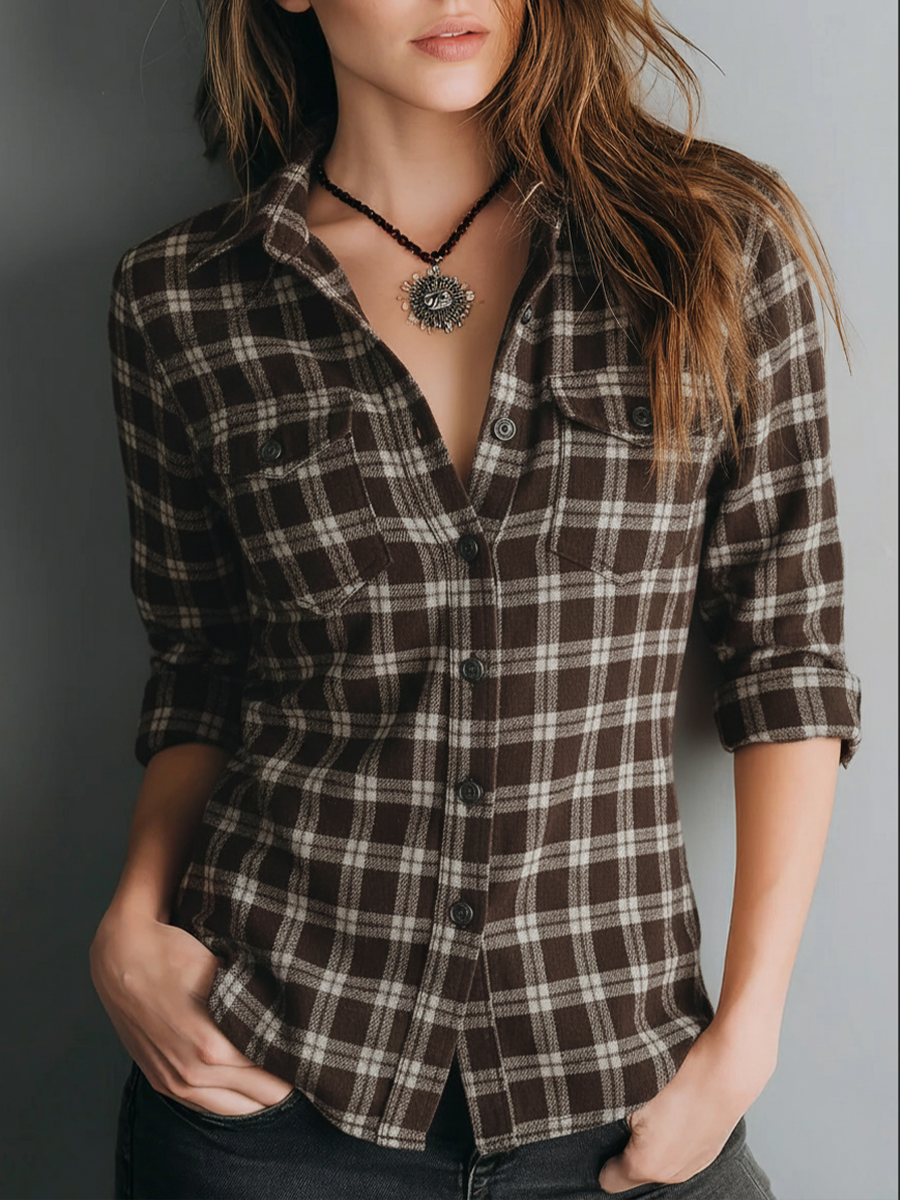 Retro Plaid Long-sleeved Blouse