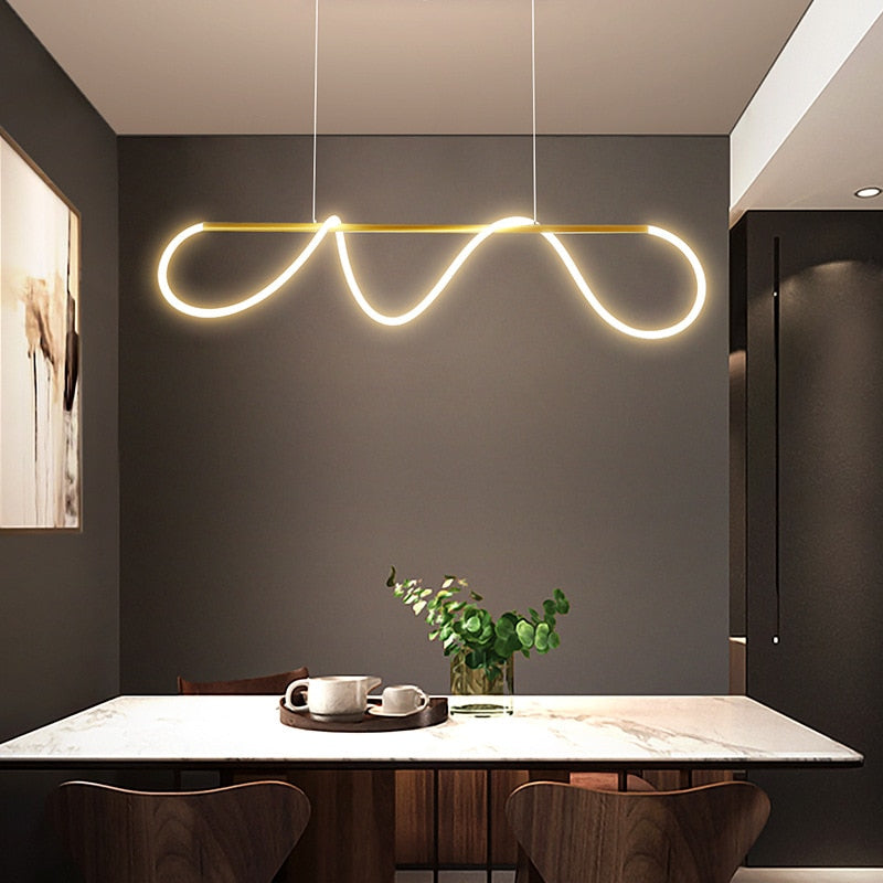 Minimalist Neon LED Neon Strip Pendant Lights New Gold Lustres Hanging