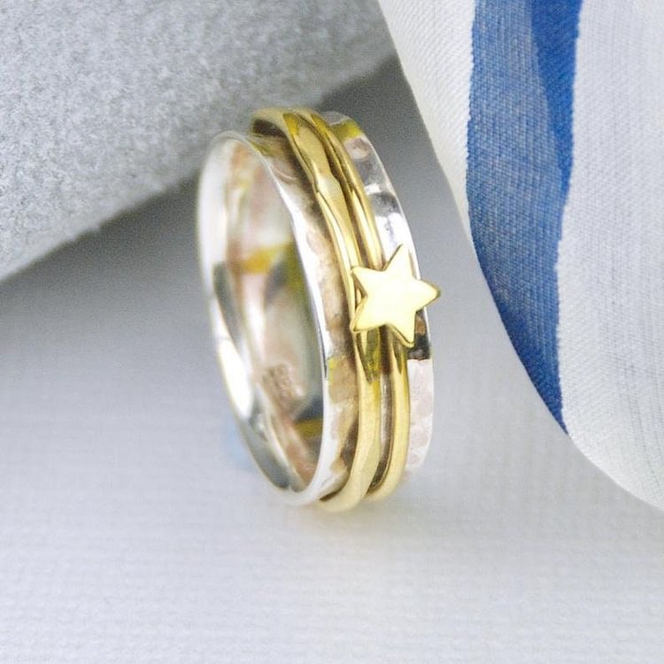 925 Silver Golden Star Spinner Ring